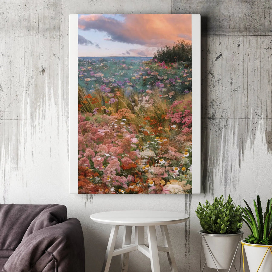 Wildflower Meadow Canvas Wall Art | Vintage Impressionist Landscape Painting | Premium Gallery Wrapped Canvas | Cottagecore Wall Decor Gift