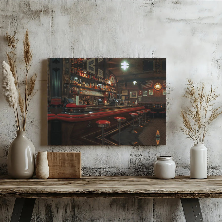 Vintage American Pub Canvas Print | Retro Tavern Interior Wall Art | 1.25" Gallery Wrap Premium Decor | Man Cave Bar Sign Decor Gift