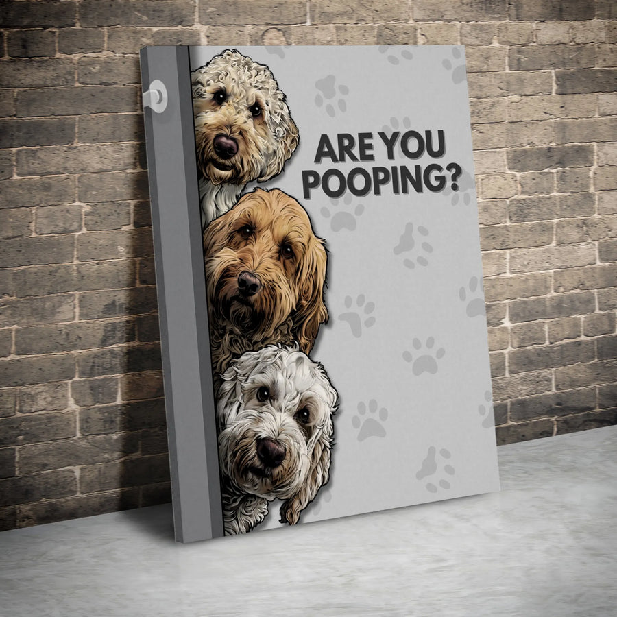 Are You Pooping? Bathroom Wall Art | Funny Doodle Dog Portrait | Premium 1.25" Gallery Canvas | Unique Dog Lover Gift & Home Decor
