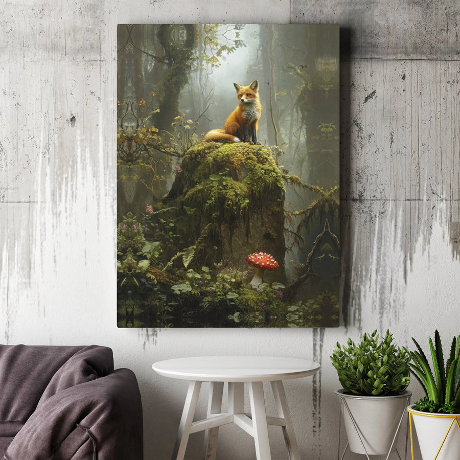 Fox Wall Art Canvas | Enchanted Forest Toadstool Print | Premium Gallery Wrapped Decor | Whimsical Nature Lover Gift