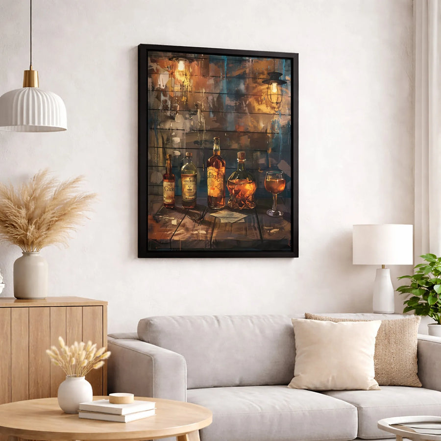 Whiskey Bottle Wall Art | Rustic Bar Decor Print | 1.25-inch Premium Gallery Canvas | Perfect Gift for Whiskey Lovers & Home Bar Enthusiasts