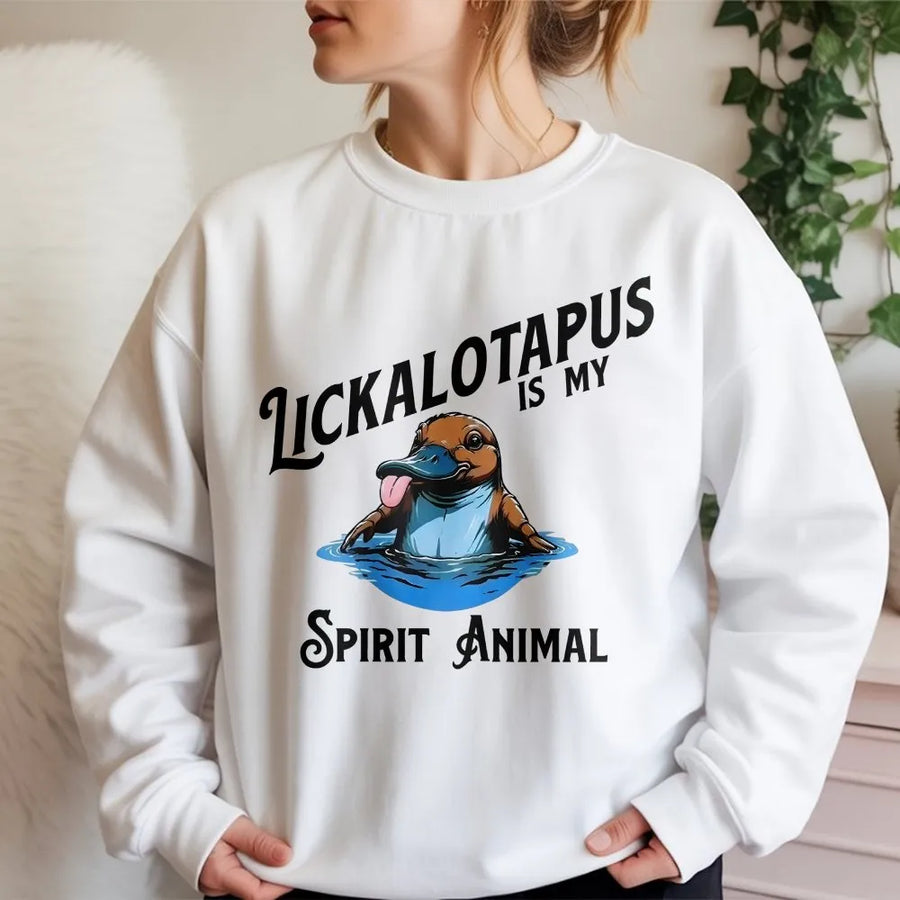 Lickalotapus Spirit Animal Sweatshirt | Funny Platypus Graphic | Premium Cotton Tee | Unique Novelty Gift for Men & Women