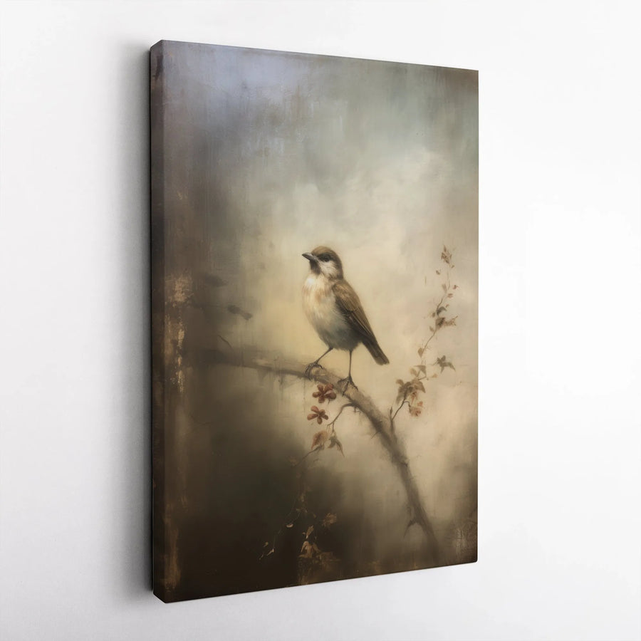 Vintage Bird Wall Art Canvas | Moody Botanical Nature Print | Premium Fade-Resistant Gallery Wrap | Elegant Living Room Home Decor Gift