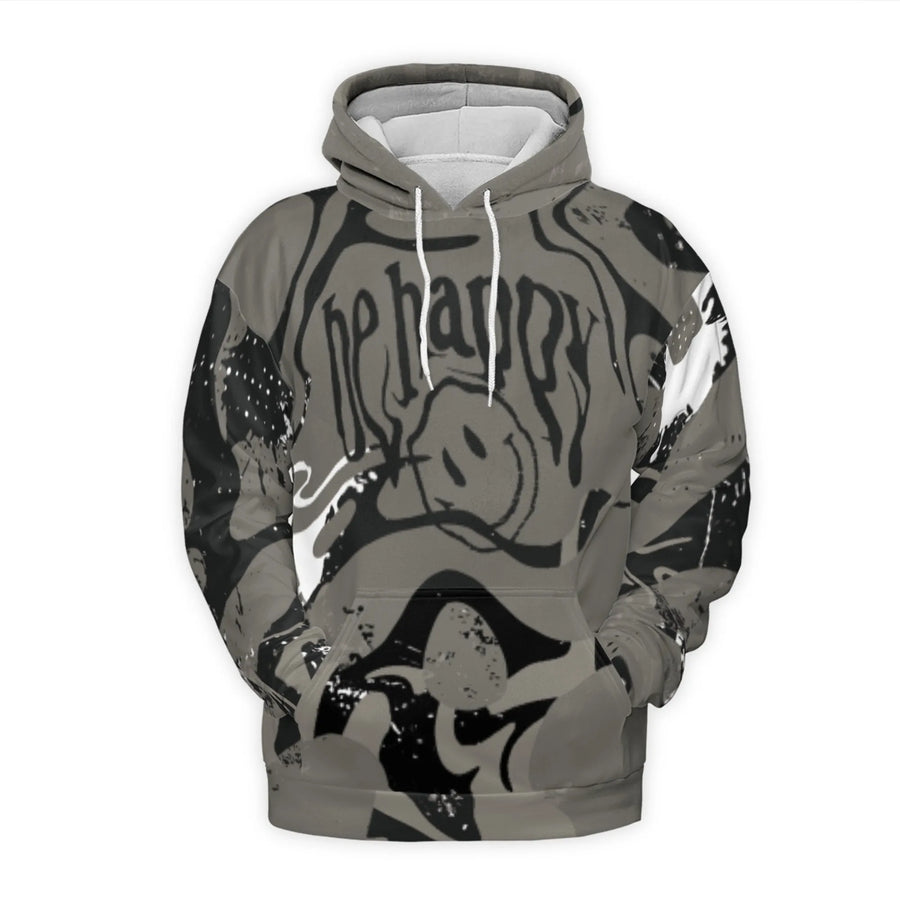 Be Happy Melting Smiley Face Hoodie | Abstract Camo Graphic Streetwear | Premium Soft Polyester Brushed Fleece | Unisex Casual Pullover Gift