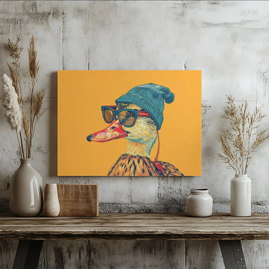 Cool Duck Canvas Wall Art | Pop Art Duck with Sunglasses | Premium Gallery Wrapped Canvas | Unique Gift for Modern Home Decor