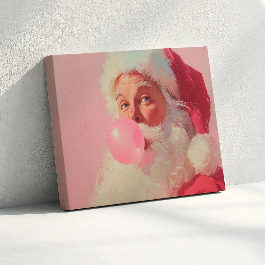Santa Claus Blowing Bubble Gum Canvas | Funny Christmas Wall Art | Premium Fade-Resistant Print | Quirky Holiday Decor For Home