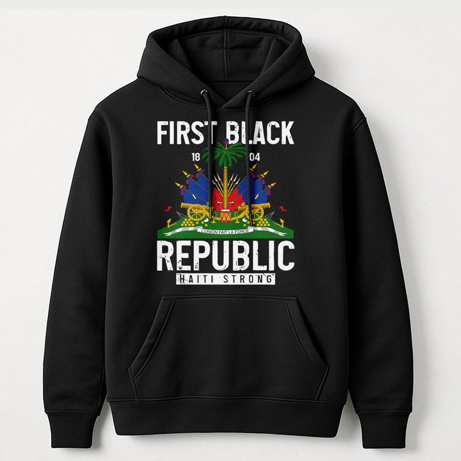 First Black Republic Haiti Hoodie | Haitian Flag Coat of Arms Design | Premium Cotton-Blend Pullover | Haitian Pride Heritage Gift for Men and Women