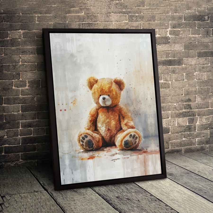 Watercolor Teddy Bear Canvas Wall Art | Soft Brown Nursery Decor | Gallery Quality Premium Print | Cute Animal Gift for Baby Kids Room