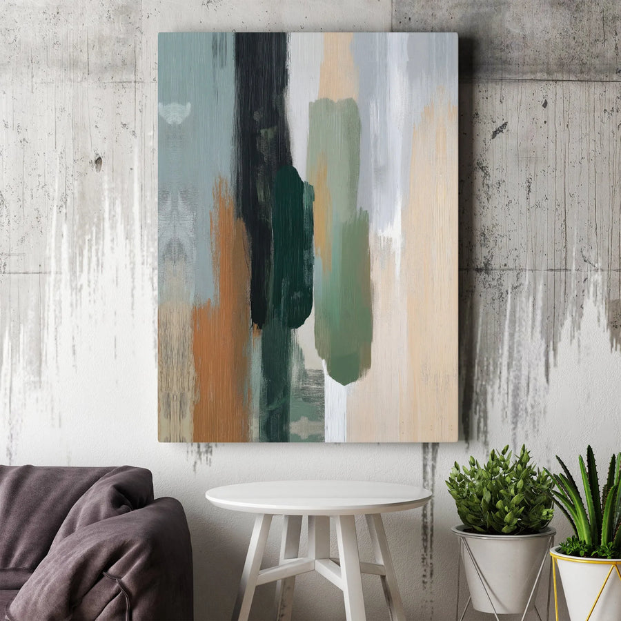 Modern Abstract Canvas Wall Art | Vertical Brushstroke Earth Tone Painting | Premium Gallery-Wrapped Print | Minimalist Living Room Decor