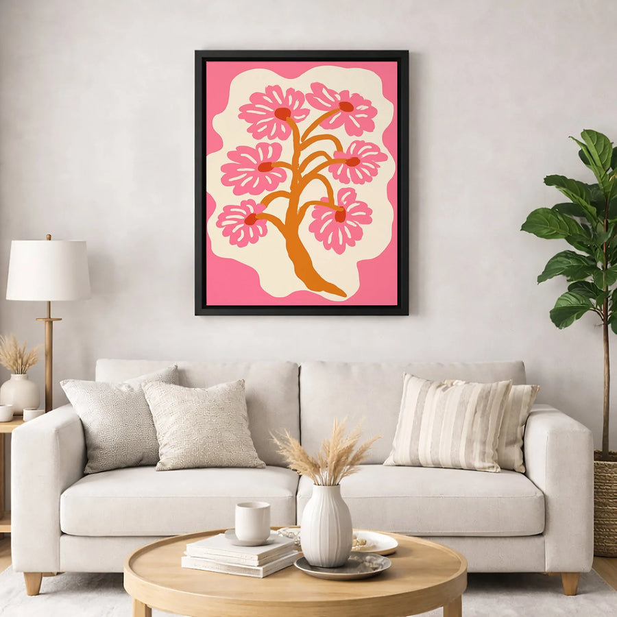 Pink Flower Tree Canvas Art | Abstract Botanical Wall Decor | Premium Fade-Resistant Print | Modern Home & Office Interior Accent