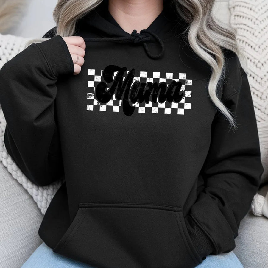 Checkered Mama Hoodie | Retro Checkerboard Graphic | Premium Soft Cotton | Mother's Day Gift for New Moms