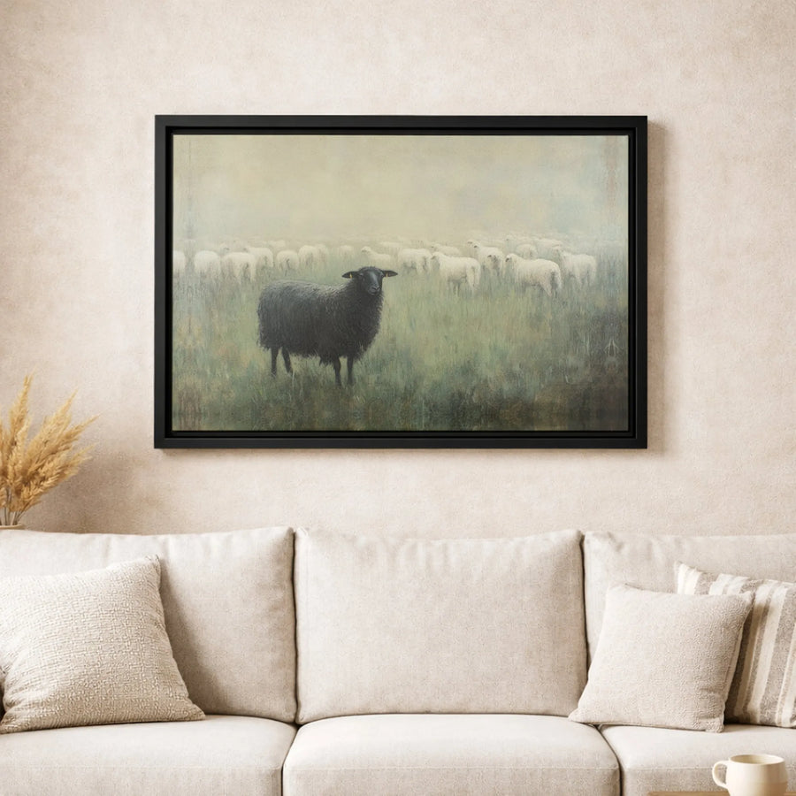 Black Sheep Painting | Rustic Farmhouse Wall Art Canvas | Premium Fade-Resistant Print | Unique Decor for Home or Office Gift