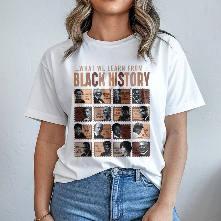 Black History Month T-Shirt | Inspirational Heroes Collage Print | 100% Cotton Premium Tee | Educational Gift for Teachers and Activists