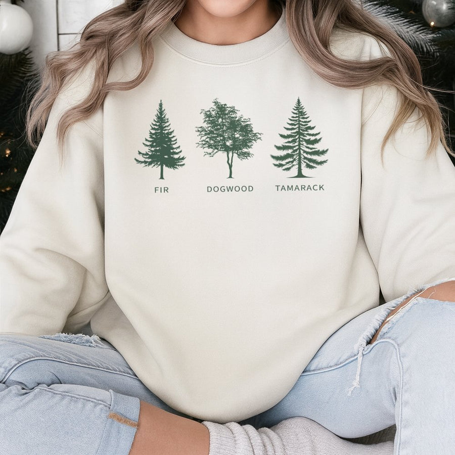 Tree Lover Sweatshirt | Fir Dogwood Tamarack Botanical Graphic | Premium Cotton Blend | Nature Enthusiast Gift for Men and Women