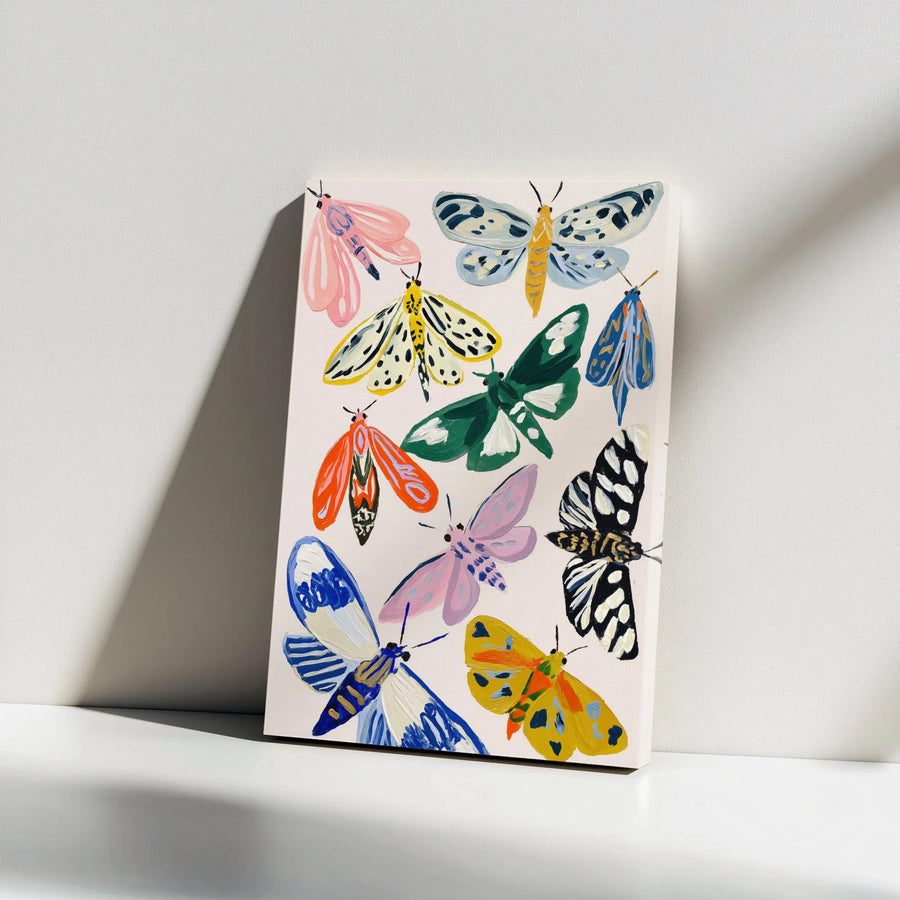 Colorful Moth Wall Art | Botanical Insect Illustration Canvas | Gallery Wrap Premium Print | Whimsical Nature Home Decor Gift