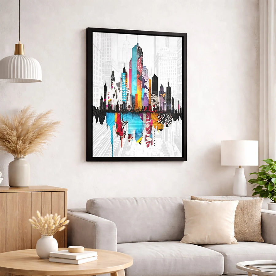 New York City Skyline Canvas | Abstract Colorful Urban Wall Art | Premium Fade-Resistant Print | Modern Office & Home Decor Gift