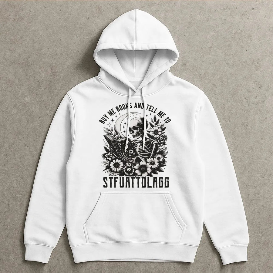 Book Lover Hoodie | Funny Skeleton Reading Graphic Print | Soft Cotton-Blend Unisex Sweatshirt | Unique Gift for Librarian & Bookworm