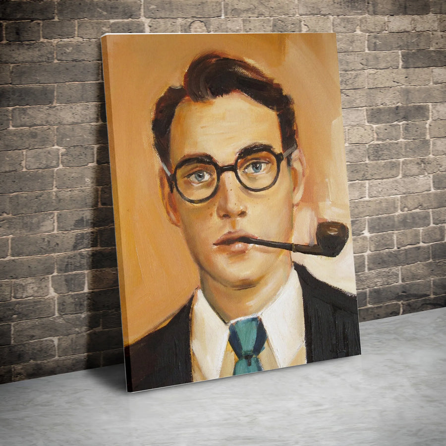 Vintage Man Portrait Canvas Print | Man with Pipe and Glasses Art | Premium Gallery Wrapped Canvas | Collector's Wall Decor for Home Library or Office
