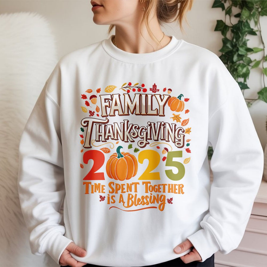 Family Thanksgiving 2025 Sweatshirt | Retro Autumn Pumpkin Graphic | Premium Cotton Blend Crewneck | Matching Holiday Gathering Gift For Family