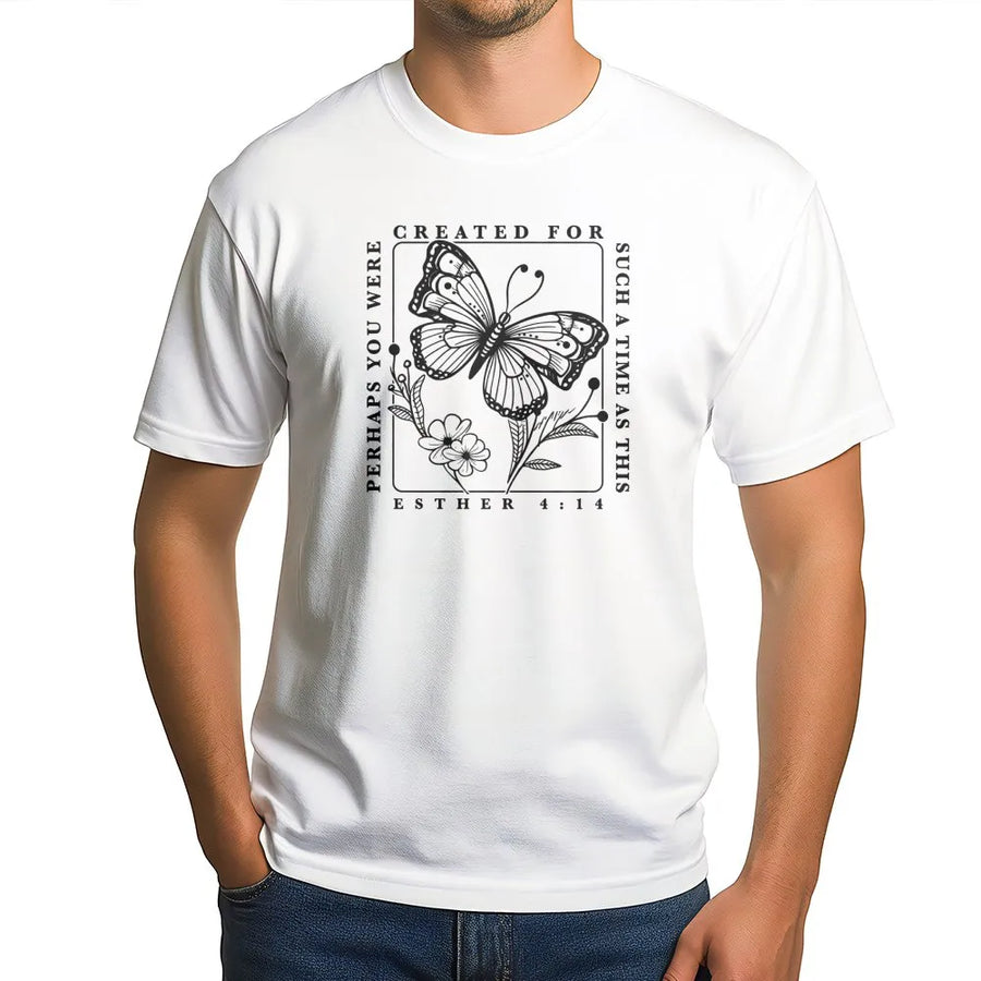 Esther 4:14 Bible Verse T-Shirt | Minimalist Butterfly Floral Graphic | Premium Soft Cotton Tee | Faithful Christian Gift for Women and Men