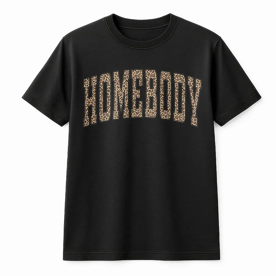 Homebody T-Shirt | Trendy Leopard Print Graphic | Premium Cozy Fleece | Gift for Introvert Women