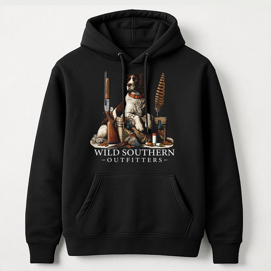 Hunting Dog Hoodie | Springer Spaniel Pheasant Hunter Graphic | Premium Cotton Blend | Gift For Outdoorsmen & Country Style Lovers