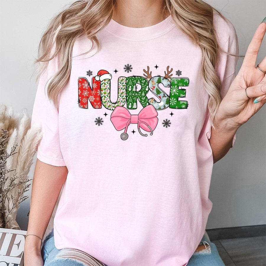 Christmas Nurse T-Shirt | Holiday Stethoscope Graphic Design | 100% Cotton Premium Tee | Cute Healthcare Worker Gift for RNs and Nursing Students