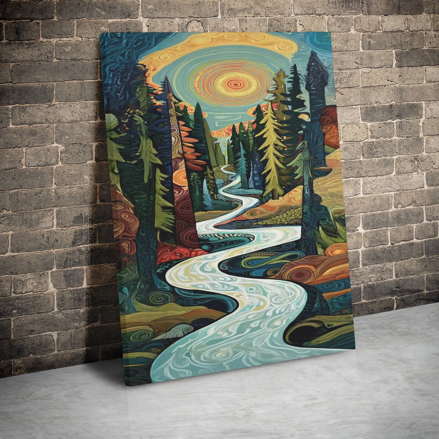 Abstract Forest Canvas Art | Winding River Landscape Print | Premium 1.25" Gallery Wrap | Modern Nature Wall Decor for Home Office