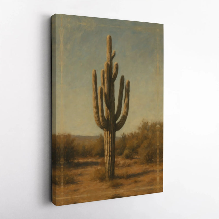 Desert Saguaro Cactus Canvas Print | Vintage Southwest Landscape Art | Gallery-Quality 1.25" Profile | Rustic Home & Office Wall Decor