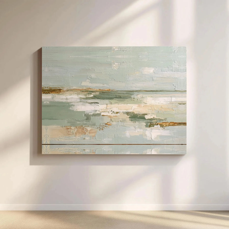Sage Green Coastal Wall Art | Abstract Seascape Canvas Print | Textured Gallery Wrap Decor | Premium Gift for Beach House Modern Home