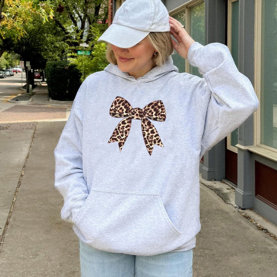 Leopard Print Bow Hoodie | Aesthetic Coquette Aesthetic Graphic Sweatshirt | Cotton-Polyester Blend | Trendy Women's Gift for Her