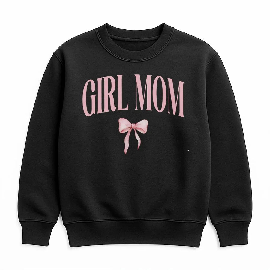 Girl Mom Sweatshirt | Coquette Aesthetic Pink Bow Graphic Tee | Soft Cotton Classic Fit | Mother's Day Gift for New Mama