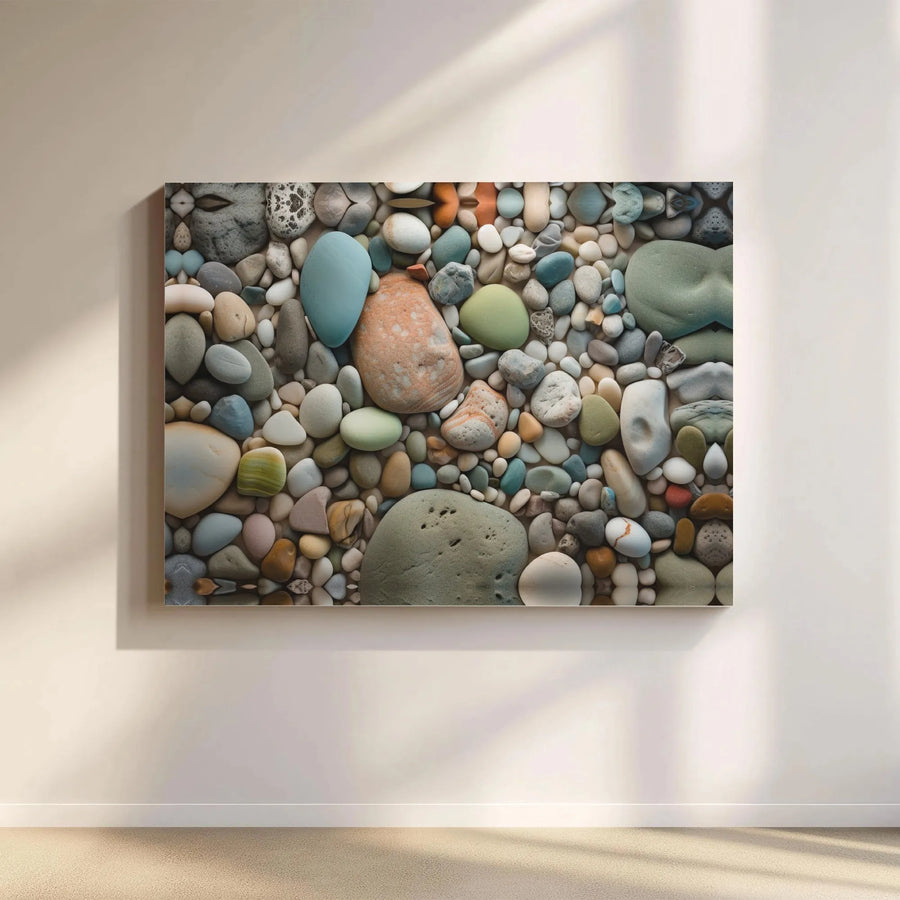 Premium River Stones Canvas Wall Art | Modern Zen Stone Photography | Gallery Wrapped 1.25" Deep Frame | Calming Earth Tone Decor for Home & Spa