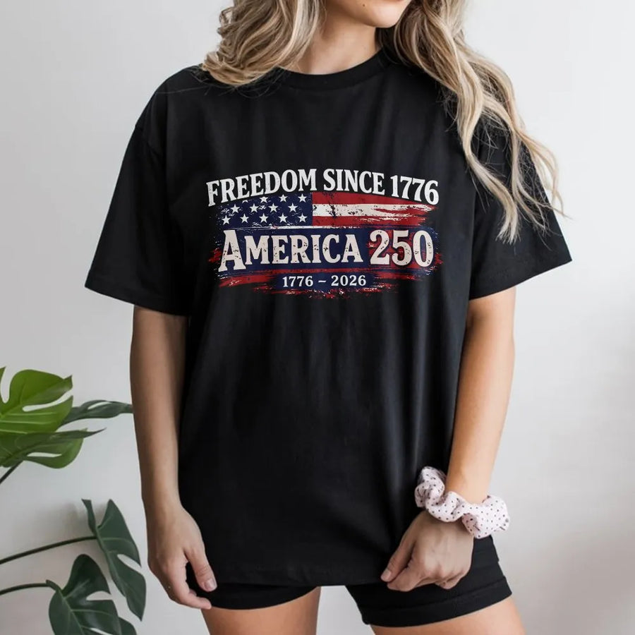 America 250 T-Shirt | Distressed US Flag Graphic | 100% Cotton Premium Tee | Freedom Since 1776 Independence Day Gift
