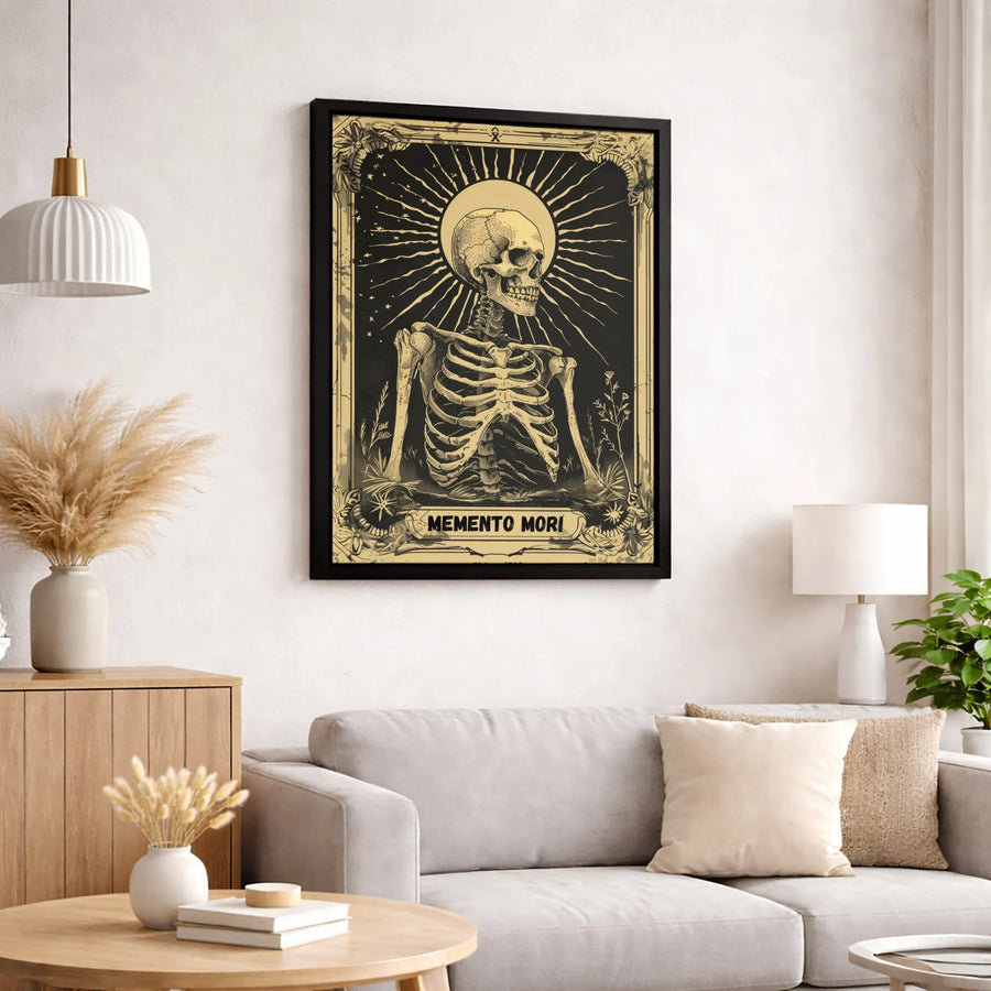 Memento Mori Canvas Wall Art | Gothic Skeleton Tarot Style Print | Premium Fade-Resistant Gallery Wrap | Dark Academia Home Decor Gift