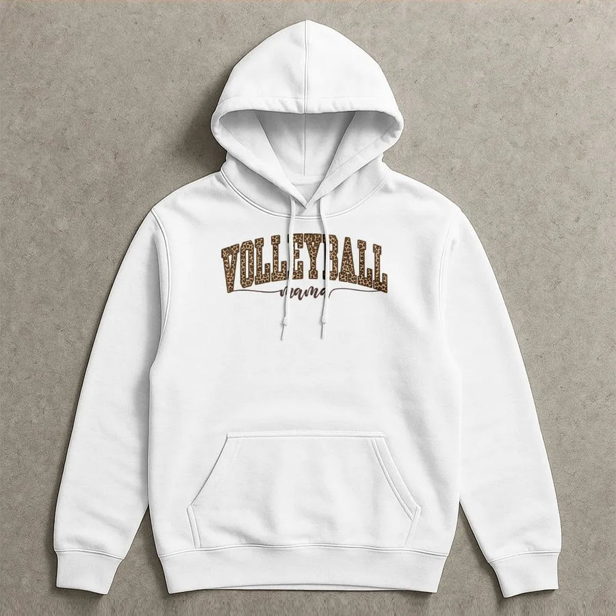 Volleyball Mama Hoodie | Leopard Print Sports Mom Graphic | Premium Cotton Blend | Game Day Gift for Volleyball Mom