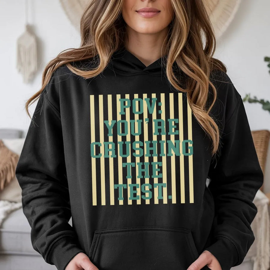 Rock The Test Hoodie | Retro Y2K Motivational Quote | Premium Cotton Blend | Funny Gift for Teachers and Students