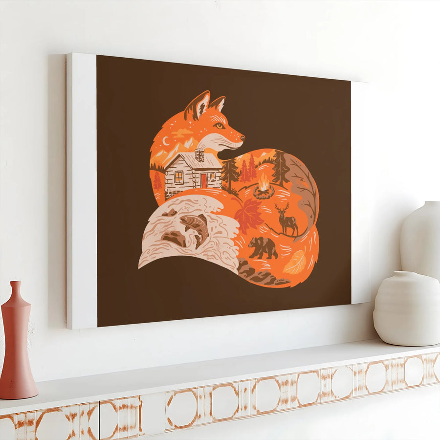 Fox Canvas Wall Art | Woodland Animal Silhouette Print | Premium Gallery Wrap Canvas | Gift for Nature Lover | Rustic Cabin Decor