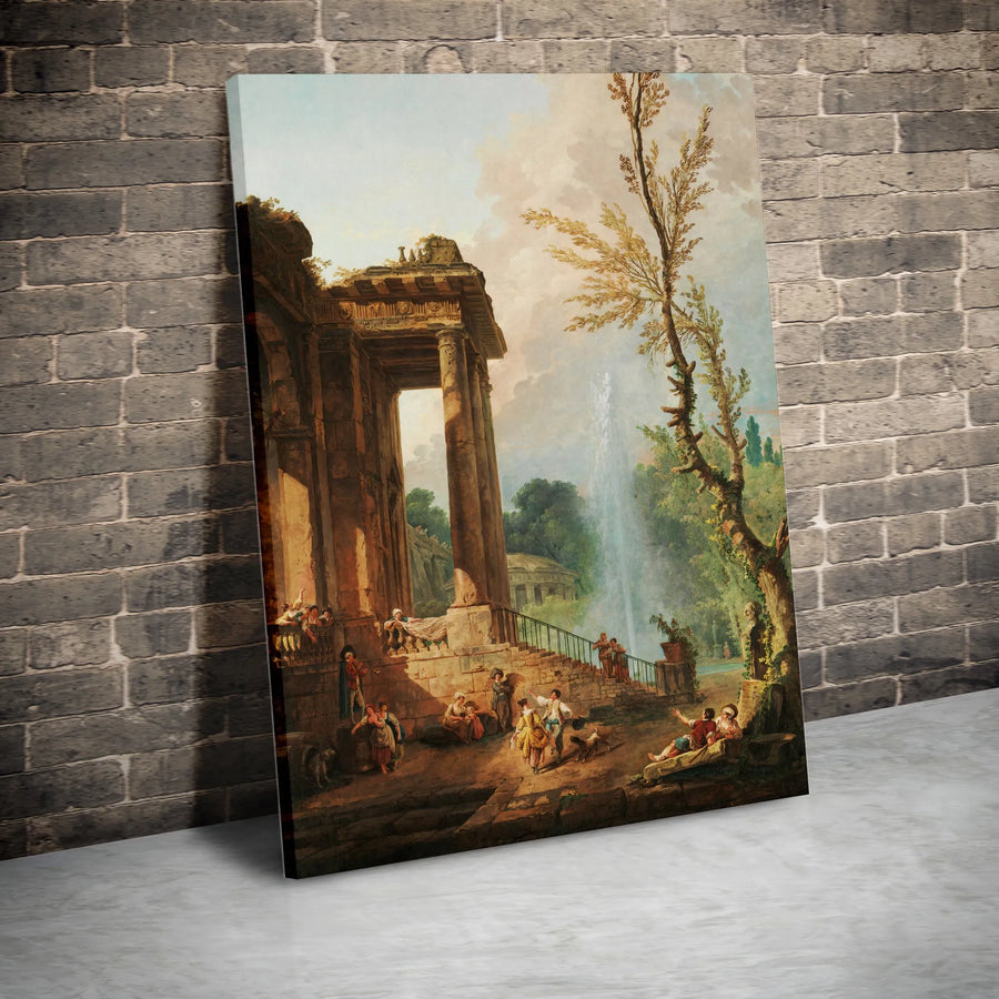 Classical Roman Ruins Canvas Art | Rococo Garden Party Scene | Premium Gallery Wrapped Canvas | Elegant Historic Home Decor Gift