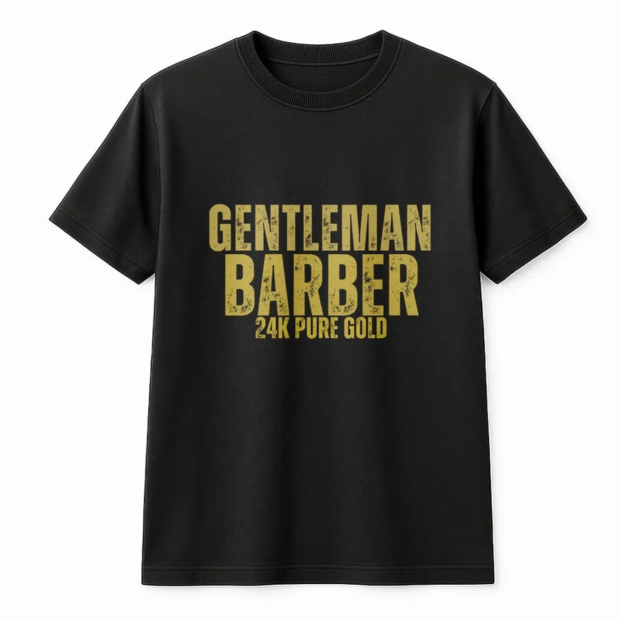 Gentleman Barber T-Shirt | 24K Gold Graphic Design | Premium Cotton Apparel | Unique Gift for Hairdresser or Stylist