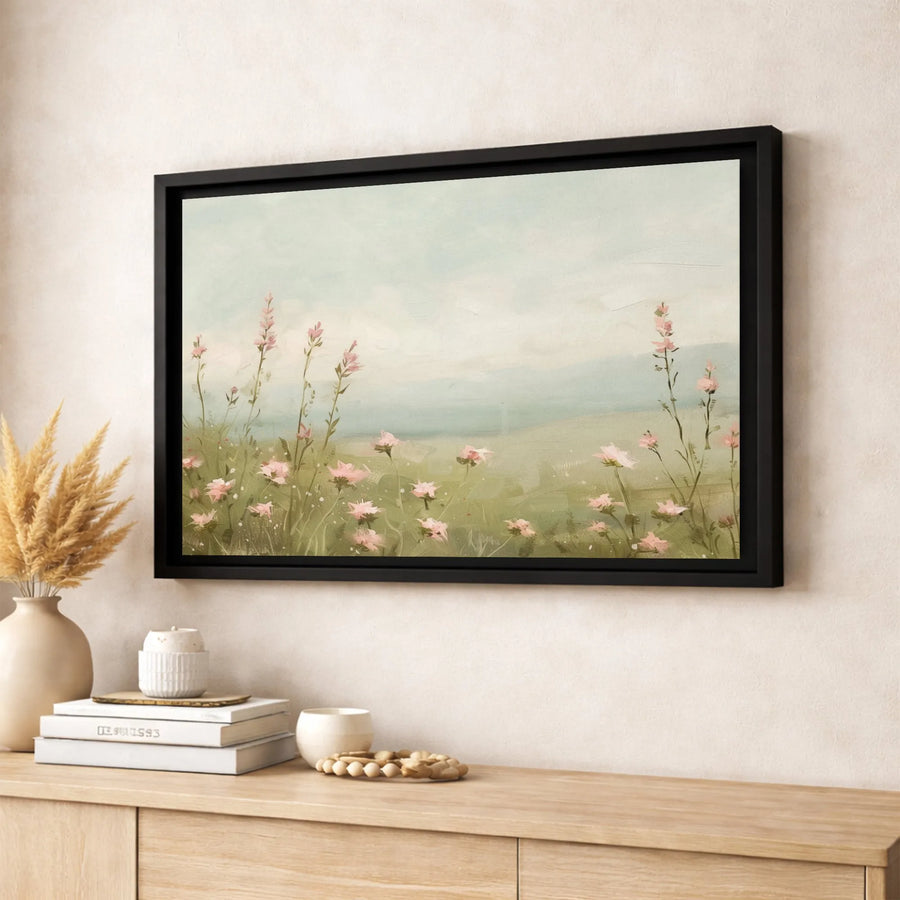 Pink Wildflower Meadow Canvas | Impressionist Landscape Art Print | 1.25 Inch Gallery Wrap Quality | Nature Home Decor Wall Art
