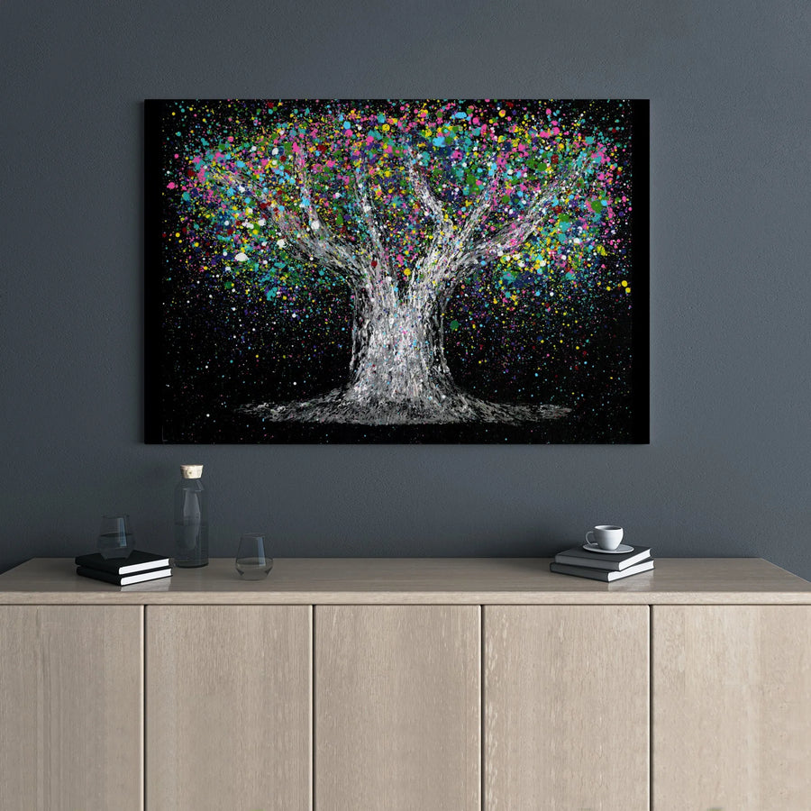 Abstract Tree Of Life Canvas Art | Vibrant Paint Splatter Design | 1.25-Inch Gallery Wrap Wood Frame | Modern Home & Office Wall Decor Gift