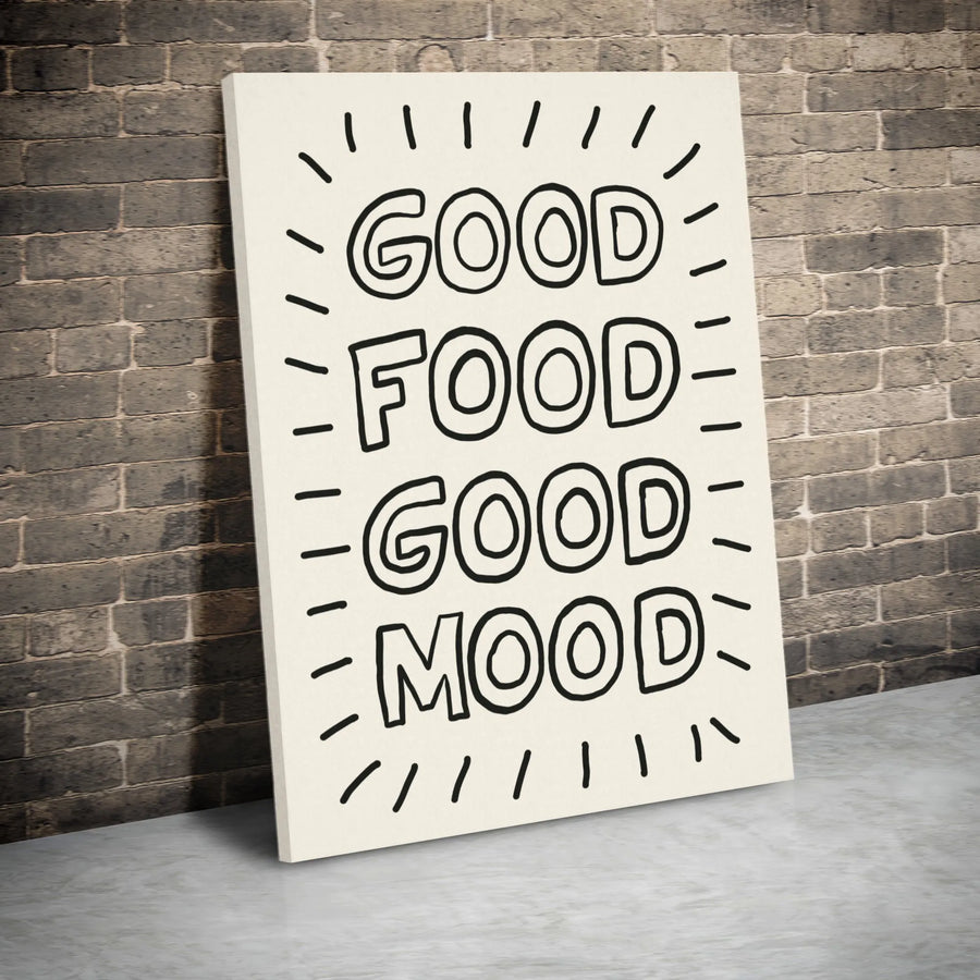 Good Food Good Mood Canvas Wall Art | Minimalist Kitchen Quote Print | Premium 1.25" Gallery Wrap | Modern Dining Room Decor Gift