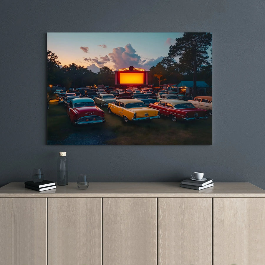 Drive-In Movie Theater Canvas Print | Vintage 1950s Classic Cars Wall Art | Gallery Wrapped Premium Decor | Nostalgic Americana Gift for Car Enthusiasts