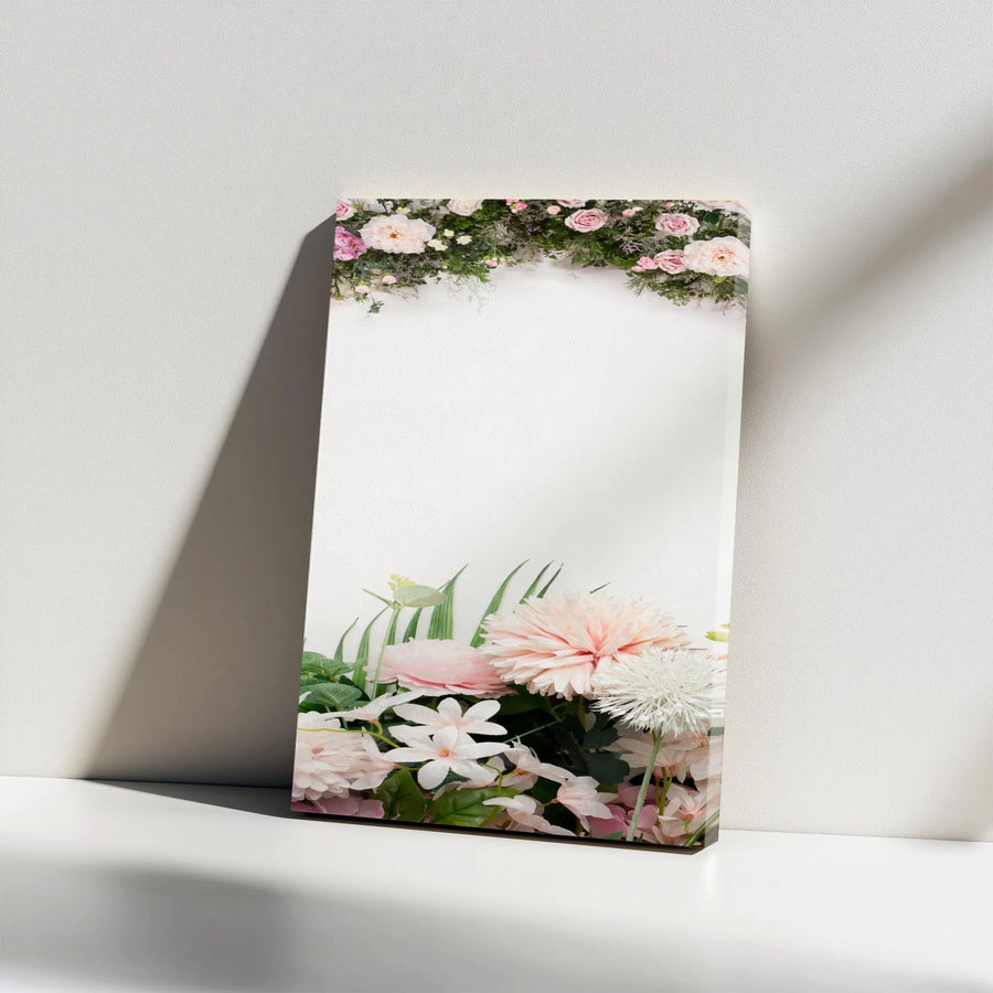 Pink Floral Garland Vertical Canvas | Elegant Rose & Dahlia Botanical Border Wall Art | Premium 1.25” Gallery Wrap | Romantic Wedding Ceremony Sign & Gift