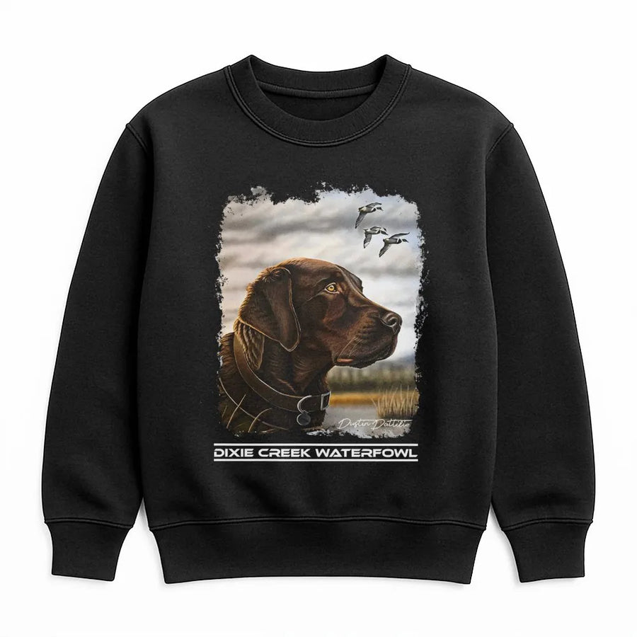 Chocolate Lab Sweatshirt | Hunting Dog Duck Retriever Graphic | Premium Cotton Blend | Gift for Duck Hunter and Outdoorsman