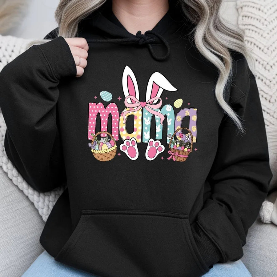 Easter Mama Hoodie | Cute Bunny Ears Pastel Design | Premium Cotton Blend | Gift for Mom and Spring Holiday Celebration