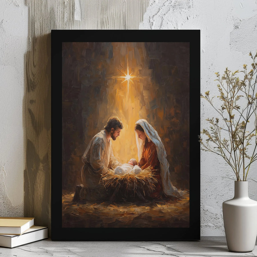 Nativity Scene Canvas Wall Art | Holy Family Oil Painting Style | Premium Gallery Wrap Decor | Religious Christmas Gift for Home