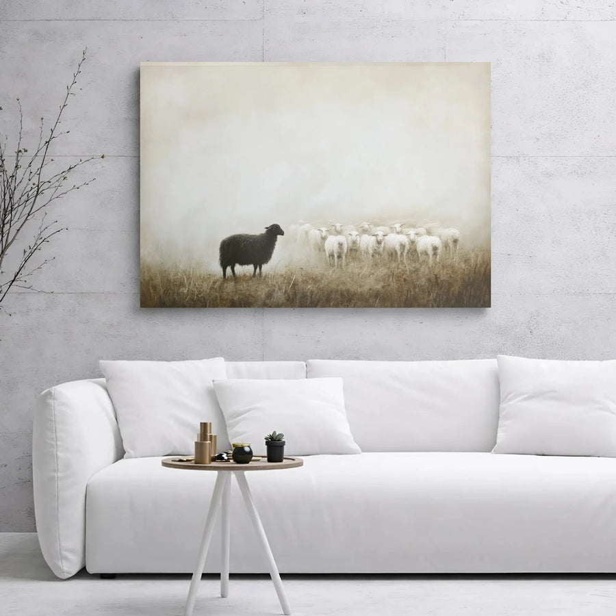 Black Sheep Standing Out Canvas | Minimalist Farm Animal Wall Art | Premium Gallery Wrap Print | Unique Home Decor Gift For Office