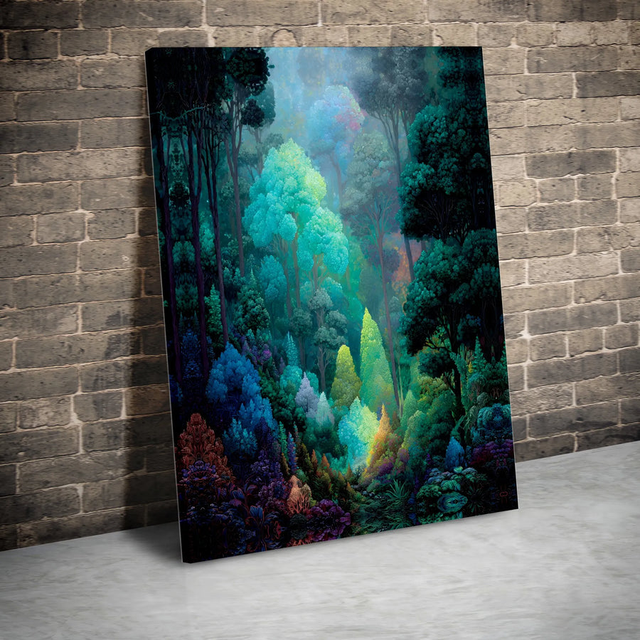Enchanted Forest Wall Art | Vibrant Jewel-Toned Surreal Landscape | Premium 1.25" Gallery Canvas | Dreamy Home Decor Print